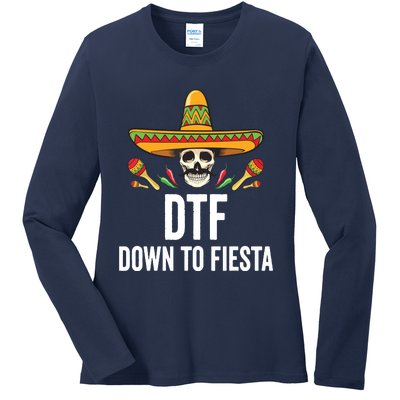 DTF Down To Fiesta Funny Mexican Skull Cinco De Mayo Ladies Long Sleeve Shirt