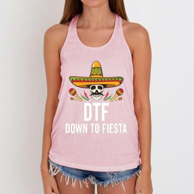 DTF Down To Fiesta Funny Mexican Skull Cinco De Mayo Women's Knotted Racerback Tank