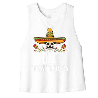 DTF Down To Fiesta Funny Mexican Skull Cinco De Mayo Women's Racerback Cropped Tank