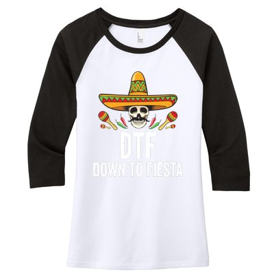 DTF Down To Fiesta Funny Mexican Skull Cinco De Mayo Women's Tri-Blend 3/4-Sleeve Raglan Shirt