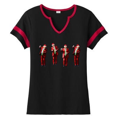 Dancing Donald Trump Santa Christmas Dance Ladies Halftime Notch Neck Tee