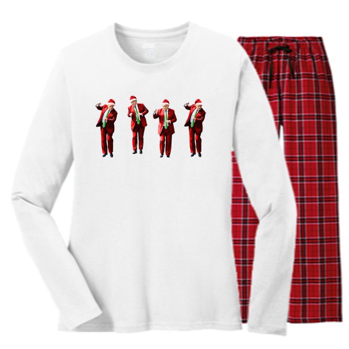 Dancing Donald Trump Santa Christmas Dance Women's Long Sleeve Flannel Pajama Set 