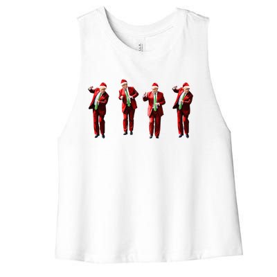 Dancing Donald Trump Santa Christmas Dance Women's Racerback Cropped Tank