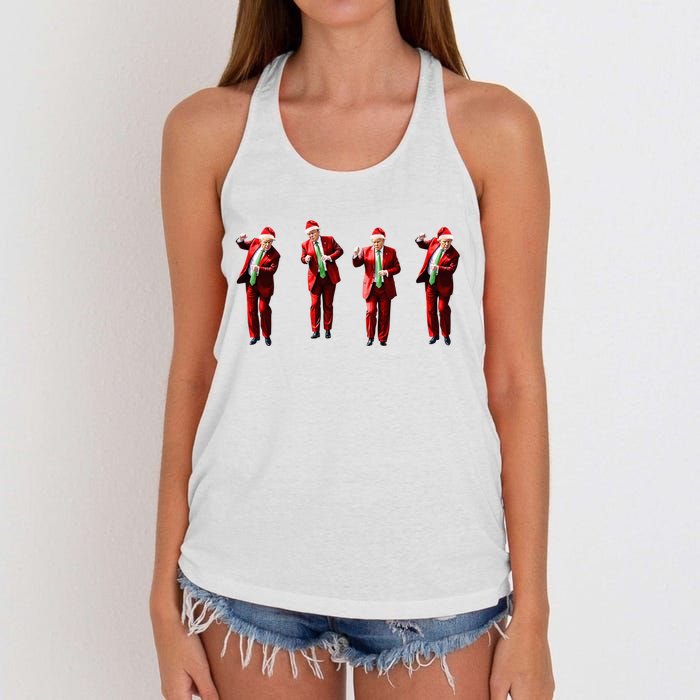 Dancing Donald Trump Santa Christmas Dance Women's Knotted Racerback Tank