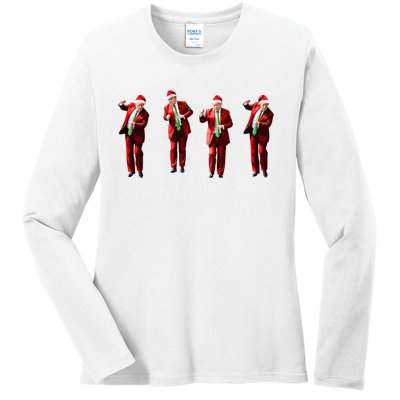 Dancing Donald Trump Santa Christmas Dance Ladies Long Sleeve Shirt