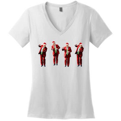 Dancing Donald Trump Santa Christmas Dance Women's V-Neck T-Shirt