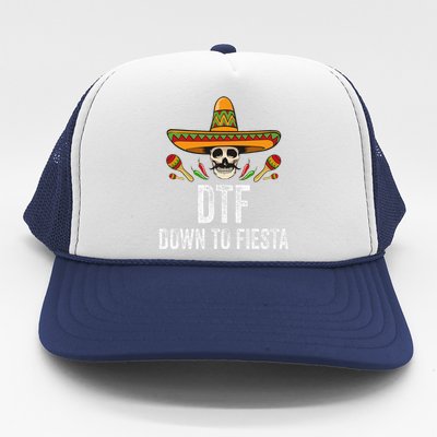 Dtf Down To Fiesta Funny Mexican Skull Cinco De Mayo Trucker Hat