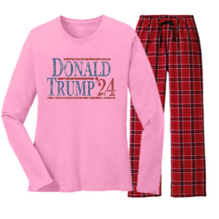 Distressed Donald Trump 2024 Women's Long Sleeve Flannel Pajama Set 