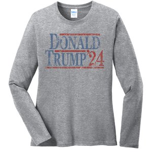 Distressed Donald Trump 2024 Ladies Long Sleeve Shirt