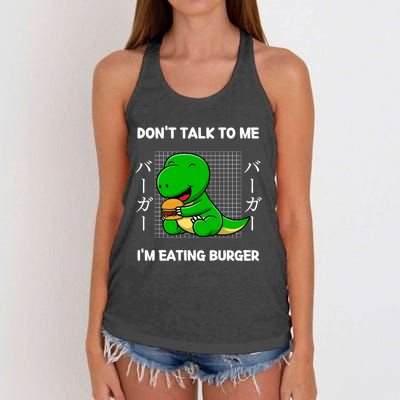 Dinosaur Don't Talk To Me I'm Eating Burger Japanese Style Gift Women's Knotted Racerback Tank