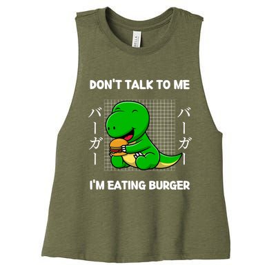 Dinosaur Don't Talk To Me I'm Eating Burger Japanese Style Gift Women's Racerback Cropped Tank