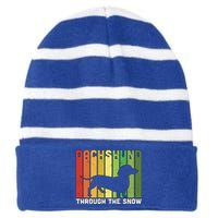 Dachshund Dog Through The Snow Christmas Family Matching Dog Gift Striped Beanie with Solid Band