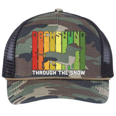 Dachshund Dog Through The Snow Christmas Family Matching Dog Gift Retro Rope Trucker Hat Cap