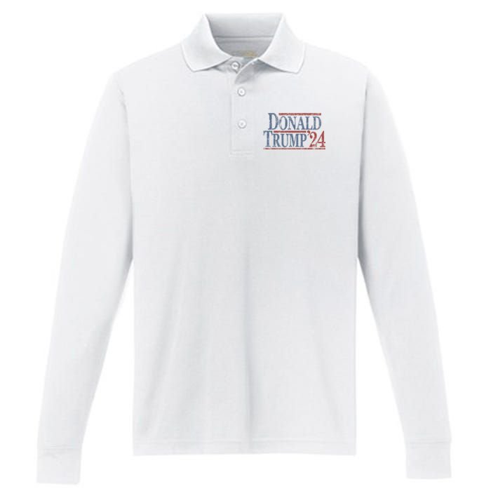 Distressed Donald Trump 2024 Donald Trump 24 Performance Long Sleeve Polo