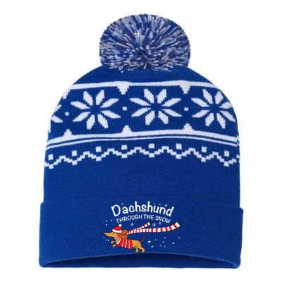 Dachshund Dog Through The Snow Funny Dachshund Christmas Gift USA-Made Snowflake Beanie