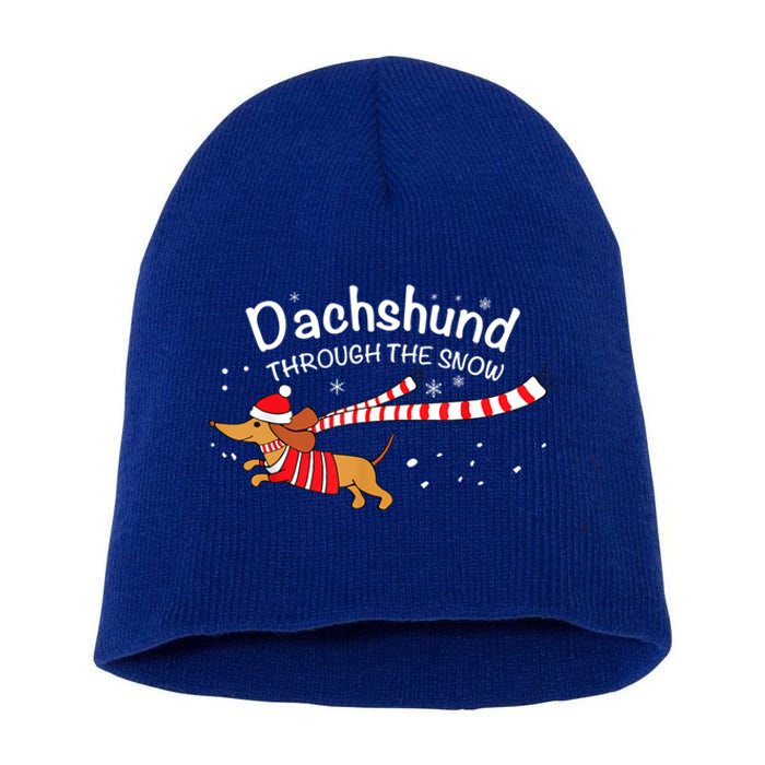 Dachshund Dog Through The Snow Funny Dachshund Christmas Gift Short Acrylic Beanie