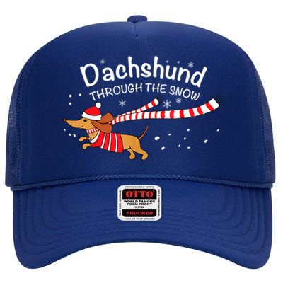 Dachshund Dog Through The Snow Funny Dachshund Christmas Gift High Crown Mesh Back Trucker Hat