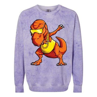 Dabbing Dinosaur T Rex Funny Dab Meme Colorblast Crewneck Sweatshirt