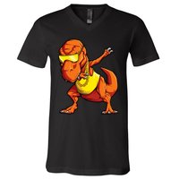 Dabbing Dinosaur T Rex Funny Dab Meme V-Neck T-Shirt