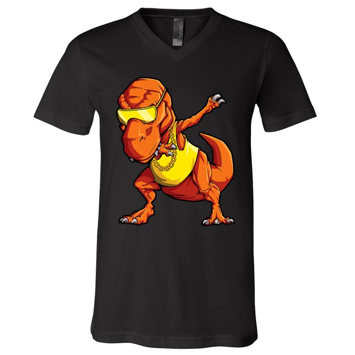 Dabbing Dinosaur T Rex Funny Dab Meme V-Neck T-Shirt