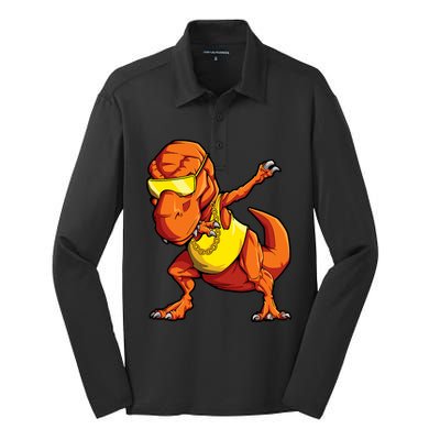 Dabbing Dinosaur T Rex Funny Dab Meme Silk Touch Performance Long Sleeve Polo