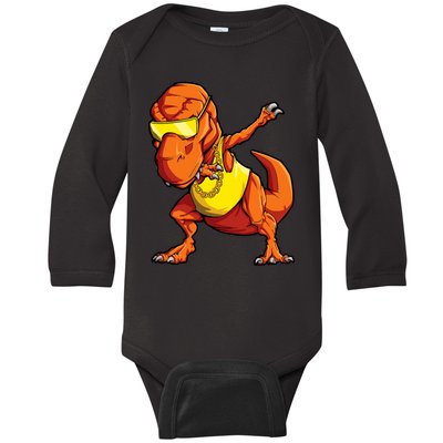 Dabbing Dinosaur T Rex Funny Dab Meme Baby Long Sleeve Bodysuit