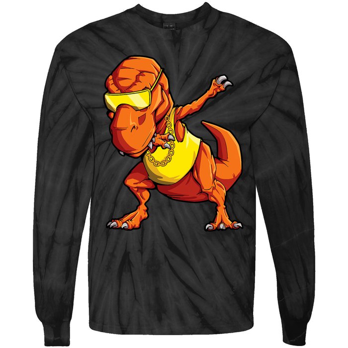 Dabbing Dinosaur T Rex Funny Dab Meme Tie-Dye Long Sleeve Shirt