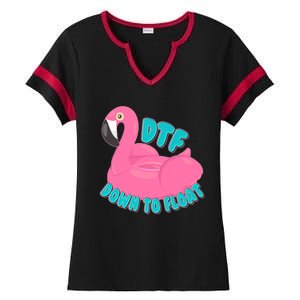 Dtf Down To Float Vacation Time Flamingo Floatie Ladies Halftime Notch Neck Tee