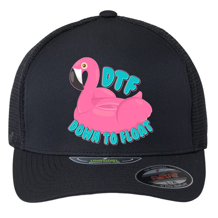 Dtf Down To Float Vacation Time Flamingo Floatie Flexfit Unipanel Trucker Cap