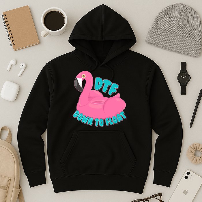 Dtf Down To Float Vacation Time Flamingo Floatie Hoodie