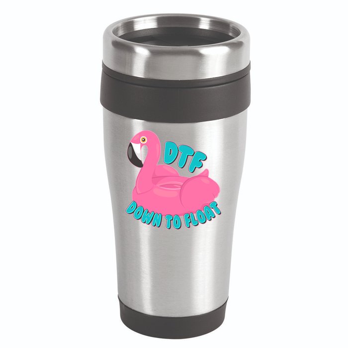 Dtf Down To Float Vacation Time Flamingo Floatie 16oz Travel Tumbler
