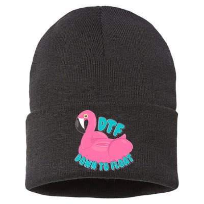 Dtf Down To Float Vacation Time Flamingo Floatie Sustainable Knit Beanie