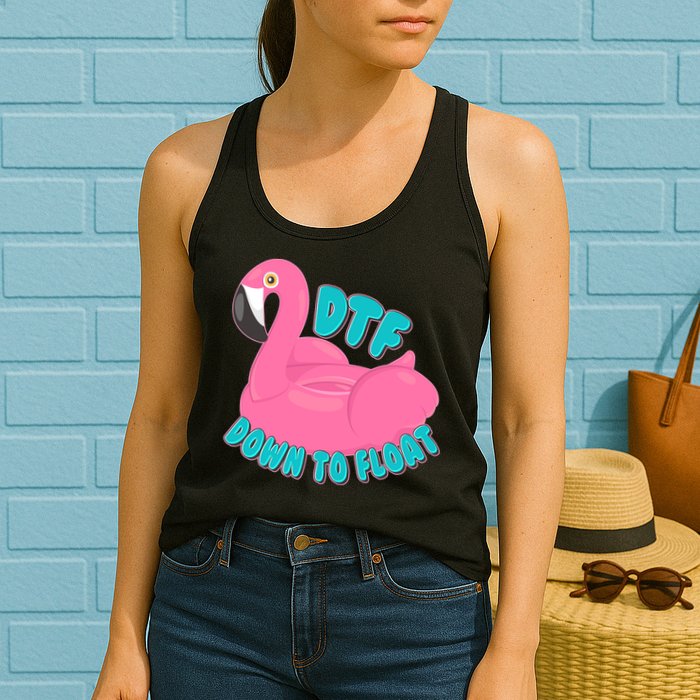 Dtf Down To Float Vacation Time Flamingo Floatie Womens Tank Top