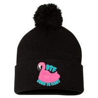 Dtf Down To Float Vacation Time Flamingo Floatie Pom Pom 12in Knit Beanie