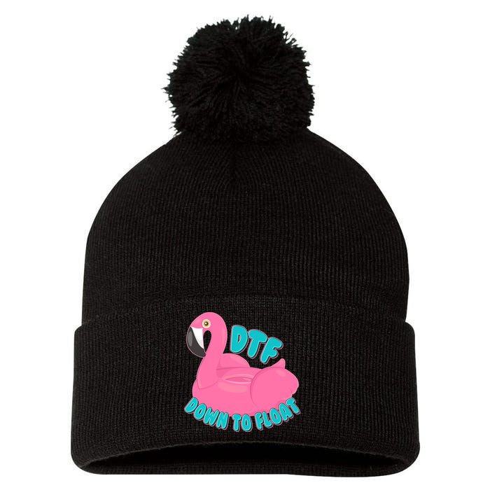 Dtf Down To Float Vacation Time Flamingo Floatie Pom Pom 12in Knit Beanie
