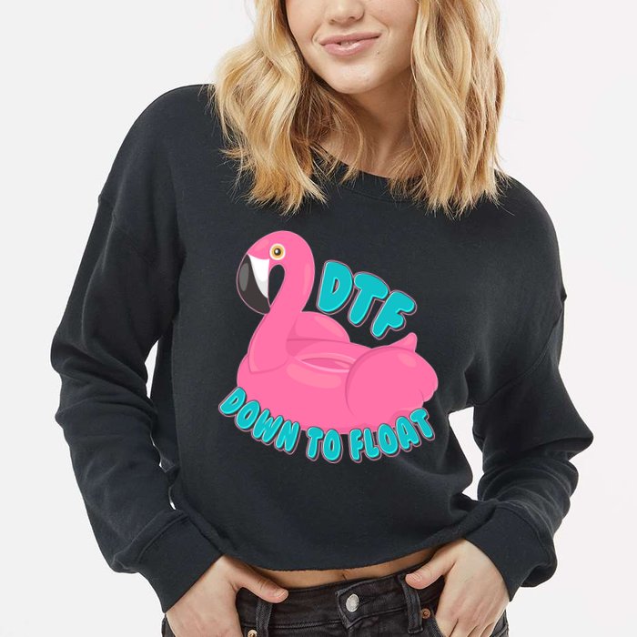 Dtf Down To Float Vacation Time Flamingo Floatie Cropped Pullover Crew
