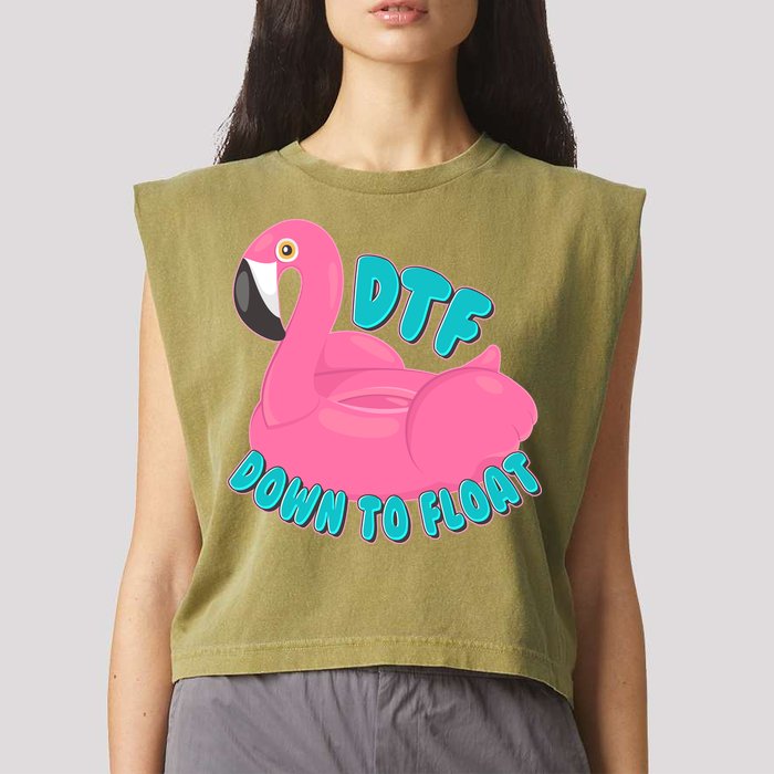 Dtf Down To Float Vacation Time Flamingo Floatie Garment-Dyed Women's Muscle Tee
