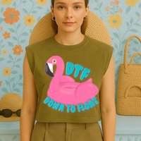 Dtf Down To Float Vacation Time Flamingo Floatie Garment-Dyed Women's Muscle Tee