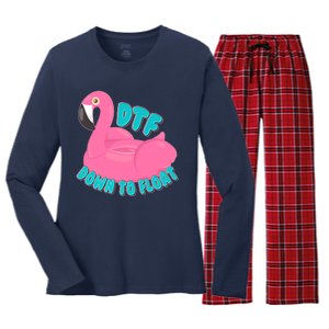 Dtf Down To Float Vacation Time Flamingo Floatie Women's Long Sleeve Flannel Pajama Set 