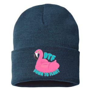 Dtf Down To Float Vacation Time Flamingo Floatie Sustainable Knit Beanie