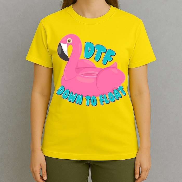 Dtf Down To Float Vacation Time Flamingo Floatie T-Shirt