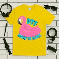 Dtf Down To Float Vacation Time Flamingo Floatie T-Shirt