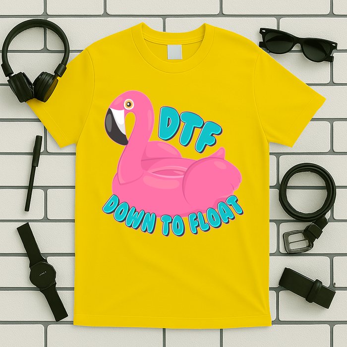 Dtf Down To Float Vacation Time Flamingo Floatie T-Shirt