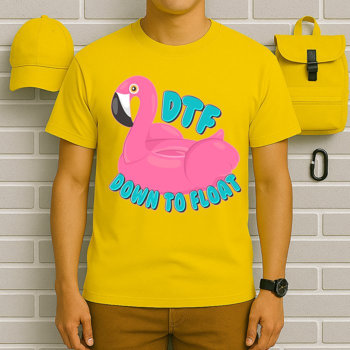 Dtf Down To Float Vacation Time Flamingo Floatie T-Shirt