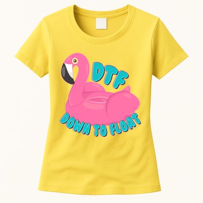 Dtf Down To Float Vacation Time Flamingo Floatie Womens T-Shirt