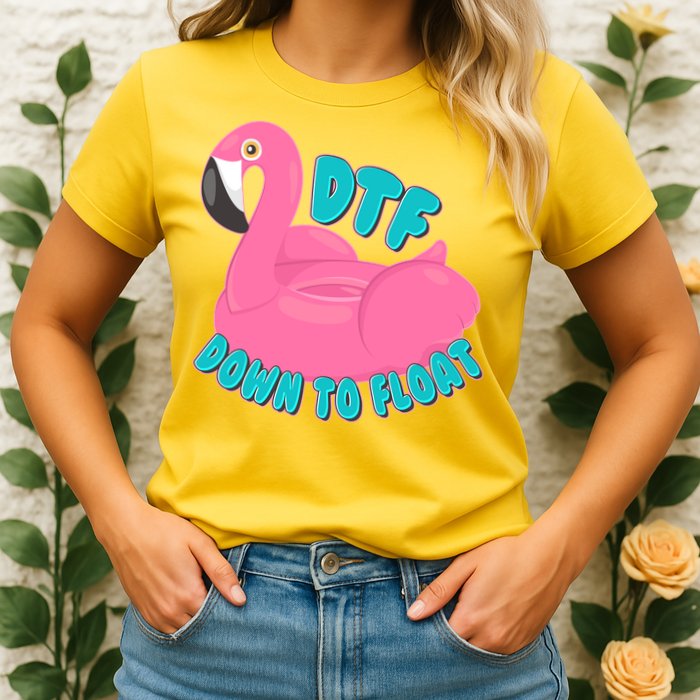 Dtf Down To Float Vacation Time Flamingo Floatie Womens T-Shirt