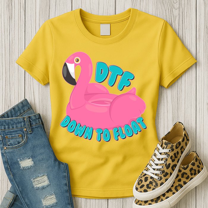 Dtf Down To Float Vacation Time Flamingo Floatie Womens T-Shirt