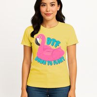 Dtf Down To Float Vacation Time Flamingo Floatie Womens T-Shirt
