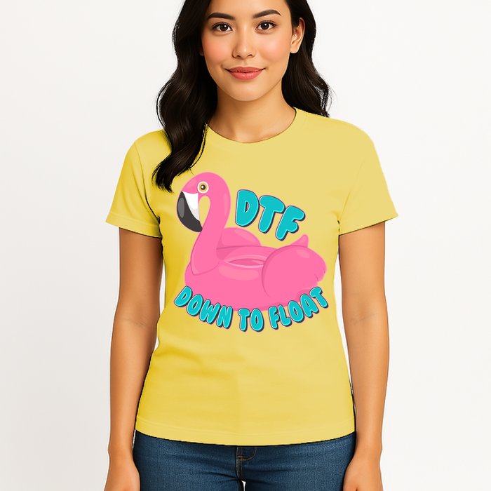 Dtf Down To Float Vacation Time Flamingo Floatie Womens T-Shirt