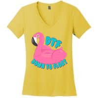 Dtf Down To Float Vacation Time Flamingo Floatie Women's V-Neck T-Shirt